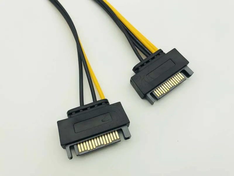 Power Adapter Cable 20cm Dual SATA 15pin to 8pin(6+2) Video Card PCIE SATA Supply Cable 8p to SATA for Bitcoin Miner Mining