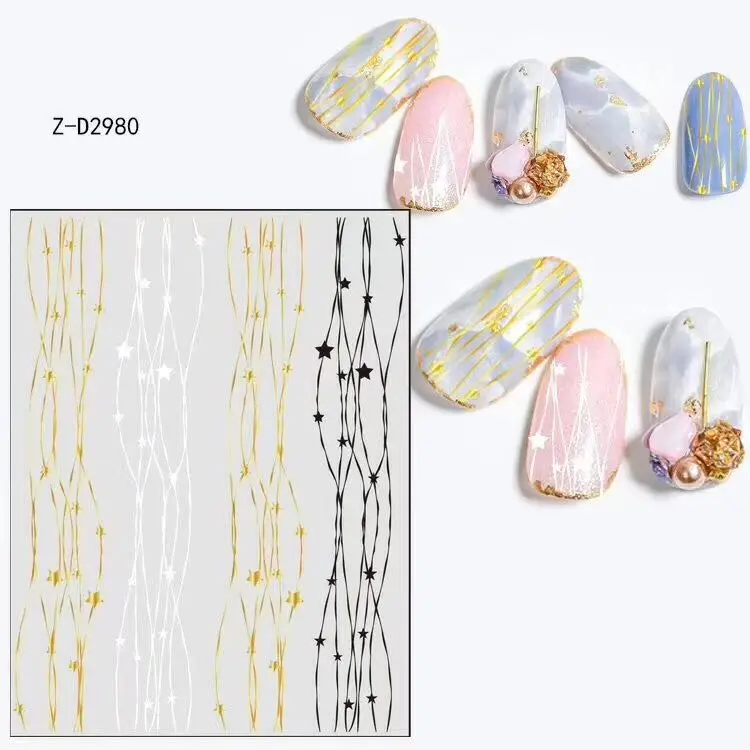 ZD-2979-2986 серии, новейший дизайн золотых линий, стикеры 3D на ногти nail Art Шаблон для украшения ногтей