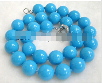 

N1546 Beautiful 18" 14mm blue perfect round turquoise necklace