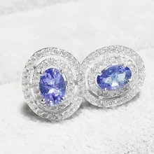 Серьги-гвоздики из натурального танзанита,, натуральный настоящий Танзанит, серебро 925 пробы, хорошее ювелирное изделие, 0.5ct* 2 шт, драгоценные камни# X190110003