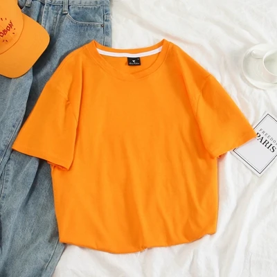 Summer Fruit College Wind Pure Cotton Korean Clothes Women T-shirts Men Couples Avocado Strawberry Cherry Harajuku Plus Size - Цвет: solid orange