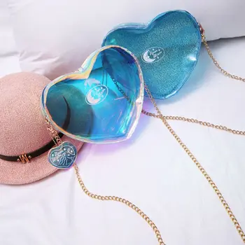 

Women Chain Strap Fashion Zipper Heart Shape Clutch Large Capacity Purse Jelly Crossbody Bag Shoulder Handbag Gift Transparent