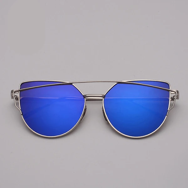 silver blue RBROVO, фирменный дизайн, кошачий глаз, солнцезащитные очки для женщин, Ретро стиль, металлические, отражающие очки для женщин, зеркальные, Ретро стиль, Oculos De Sol Gafas - Цвет линз: silver blue