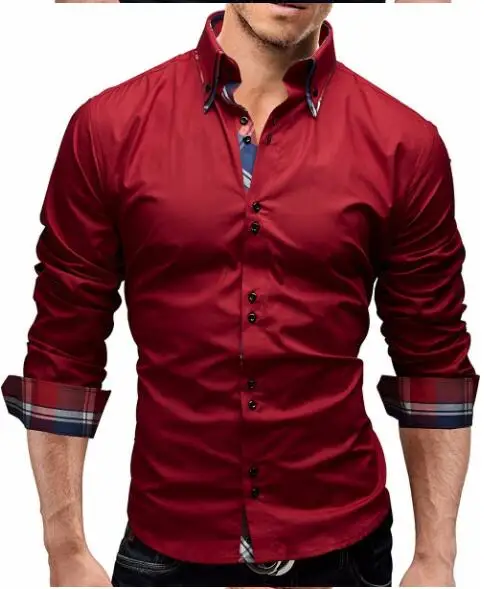 F-SFRWA, мужская рубашка, весна, бренд, деловая мужская приталенная рубашка, мужская рубашка с длинным рукавом, Повседневная рубашка, Camisa Masculina, XXXL - Цвет: Red shirt