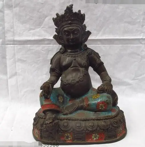 

Tibet Pure Red Copper Bronze Cloisonne Yellow Jambhala mammon Buddha Statue