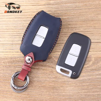 

DANDKEY 2 Buttons Genuine Leather Protector Car Keychain Key Cover Case For Hyundai Genesis Coupe Sonata Car Key