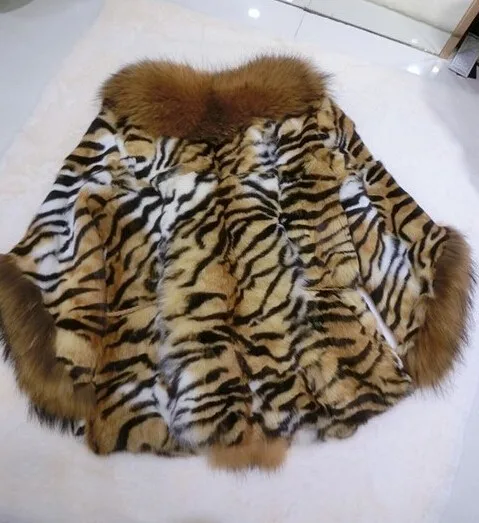 Пальто из натурального меха енота, жакеты из натурального меха, пальто, женская верхняя одежда из натурального меха кролика, тигровая полоска, леопардовая накидка размера плюс 6XL