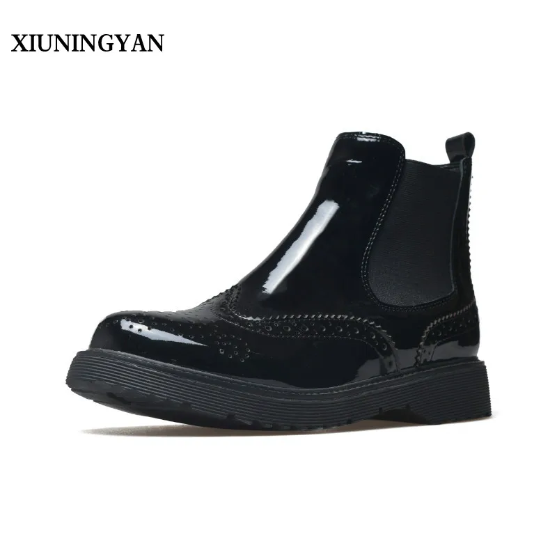

XIUNINGYAN 2018 NEW Fashion Women Boots Cow Leather Flat Heel British Style Chelsea Ankle Boots Womens Martin Boots Female Shoes