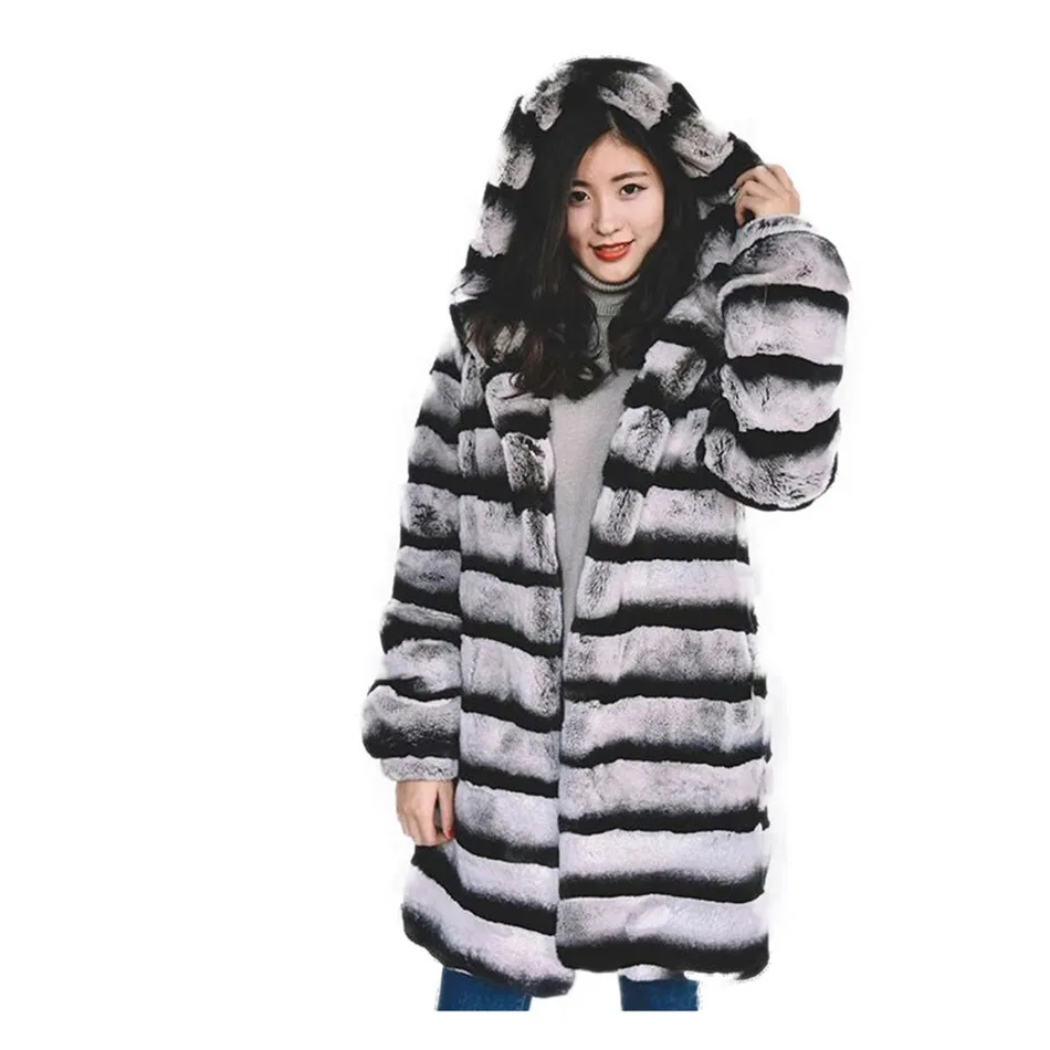 90cm Real Hooded Chinchilla Fur Coat/Mens Chinchilla Coat/ Lynx fur