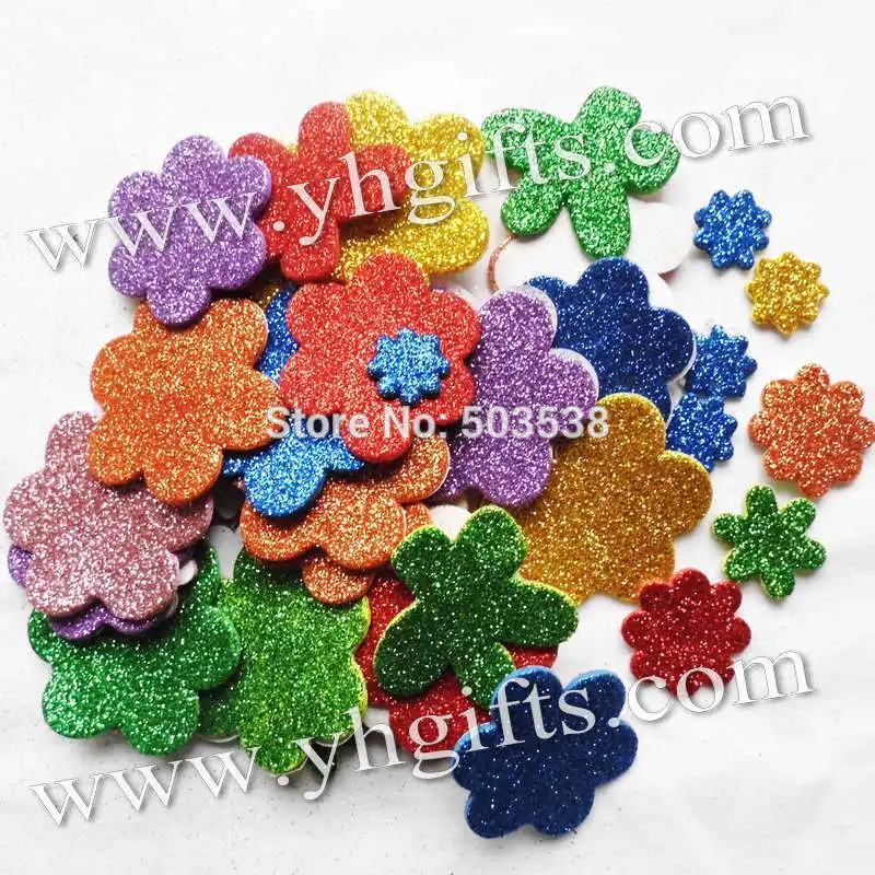 

45PCS(1bag)/LOT,Glitter foam flower stickers,Kids toy.Scrapbooking kit.Early educational DIY.Cheap.kindergarten craft