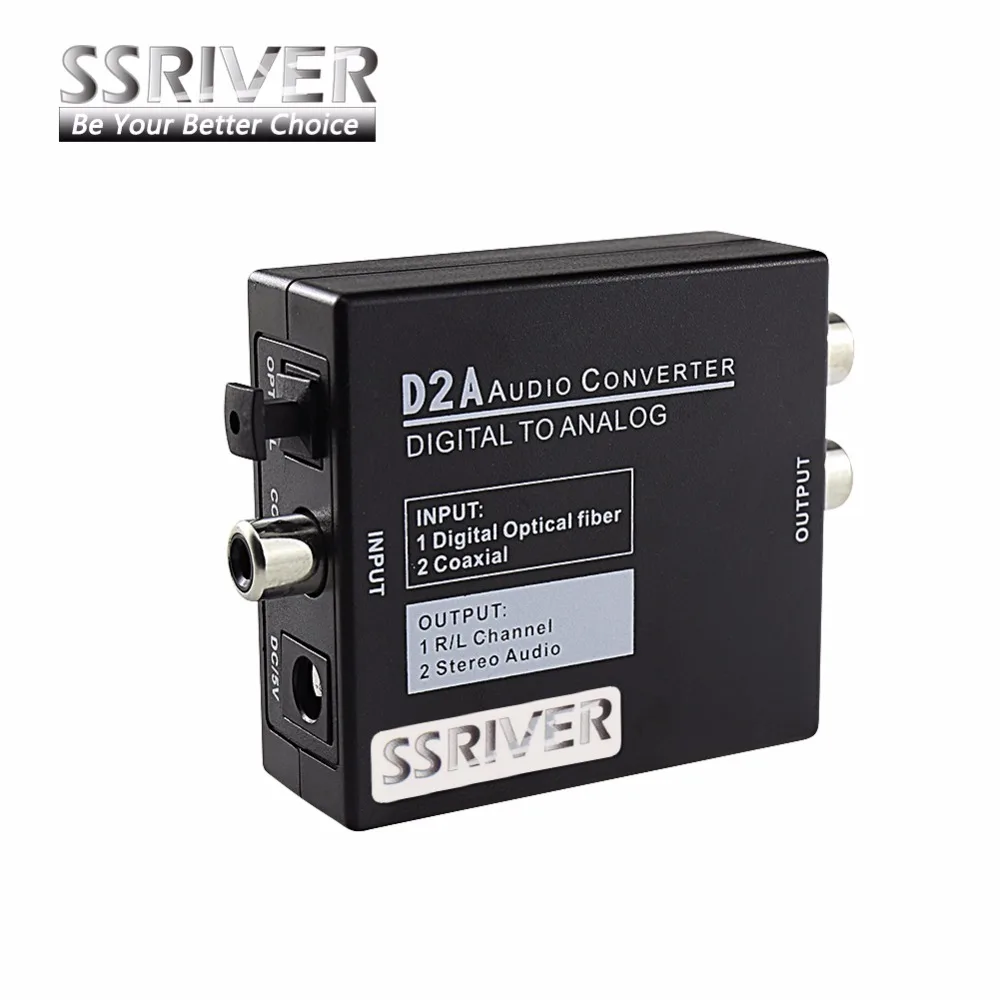 

SSRIVER D2A Mini Digital Optical Coax Coaxial Toslink to Analog RCA L/R Audio Converter Adapter