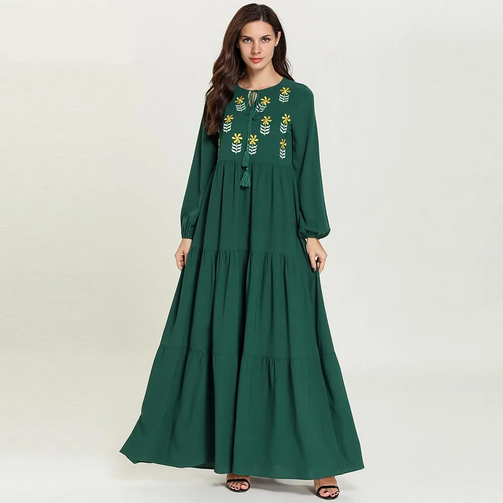 4XL abaya Qatar ОАЭ турецкий исламский Малайзийский гофрированный мусульманский хиджаб платье Абая s женский халат Musulmane кафтан одежда из Дубая - Цвет: Зеленый