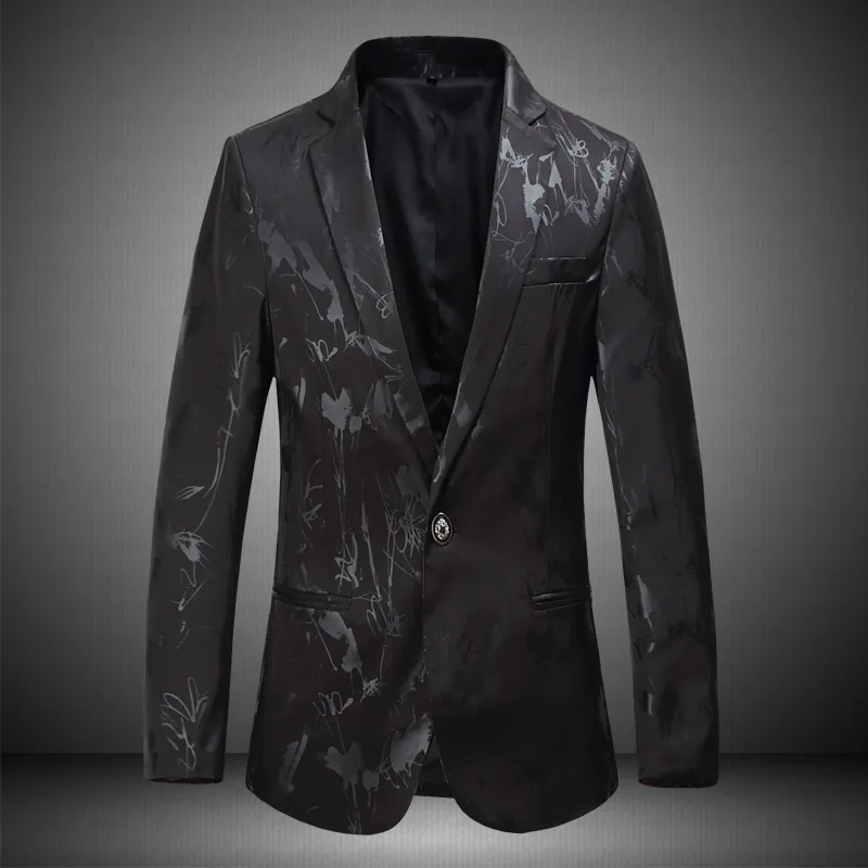 8821black Новинка года Мужская мода печати Блейзер дизайн плюс размеры 5xl 6xl хип хоп Лидер продаж повседневное мужской Slim Fit костюм куртка пальт - Цвет: 8821black