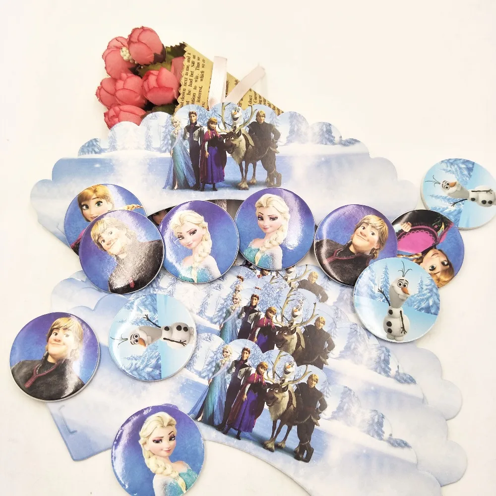 

24pcs Cupcake Princess Elsa And Anna Cake Toppers Decoration Card Cupcake Inserts Card Birthday For Kids Party Supplies
