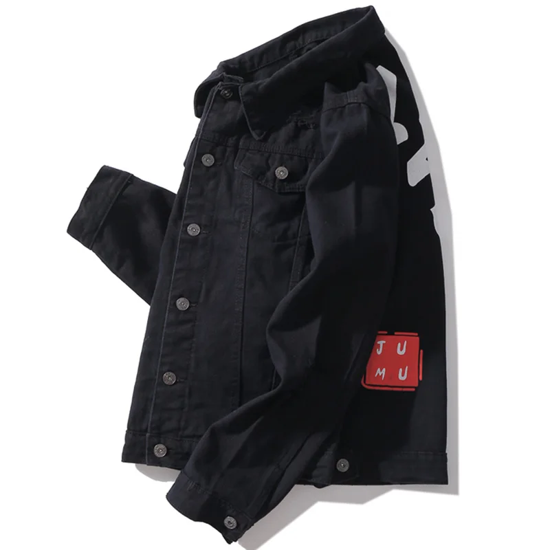 AELFRIC Hip Hop Denim Jeans Jackets Coats Men Chinese Letter Print Windbreaker Casual Streetwear Baseball Jacket Outwear OF078