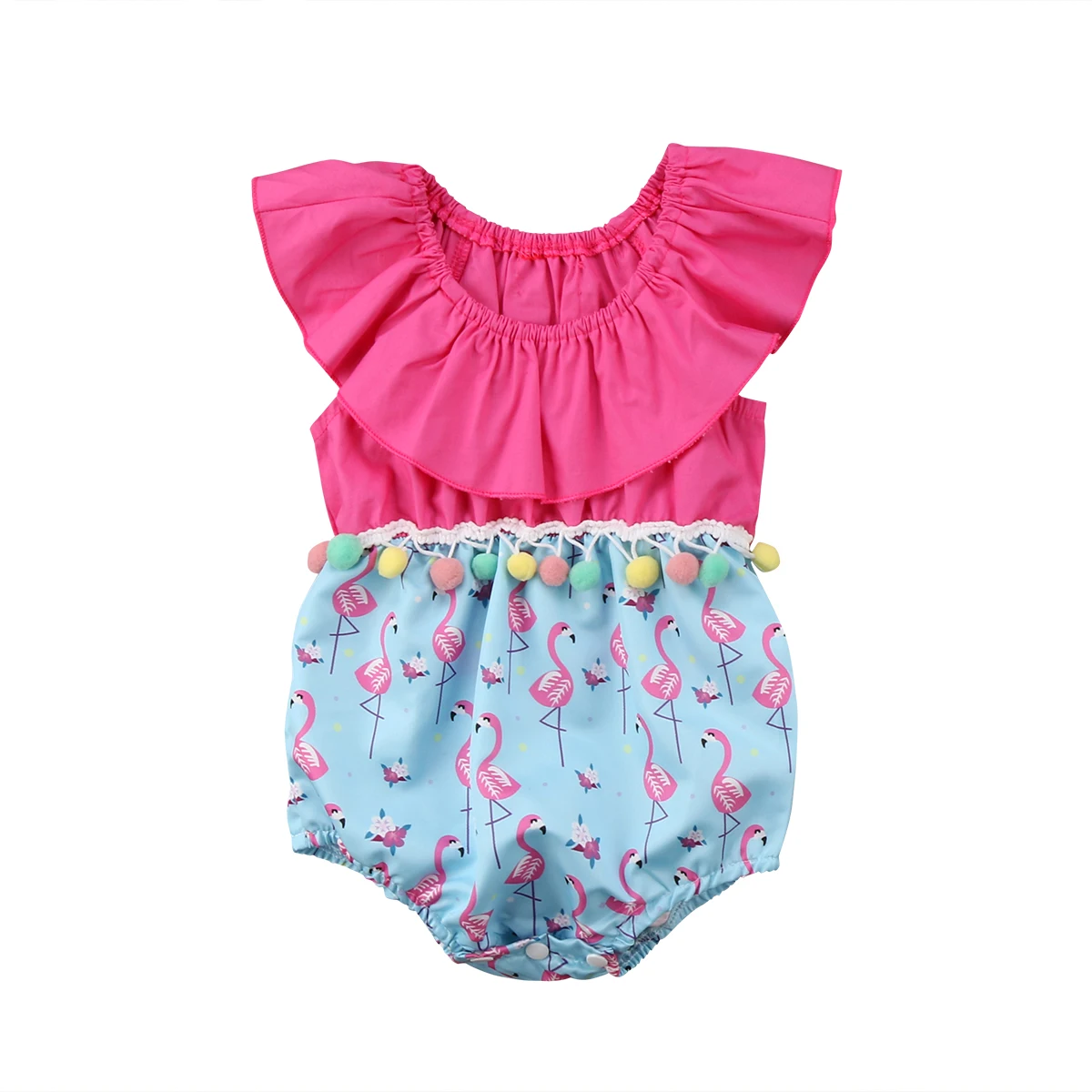 

Pudcoco Newborn Kids Baby Girl Romper Cute Flamingo print POM POM Romper infant baby girls clothes Outfit