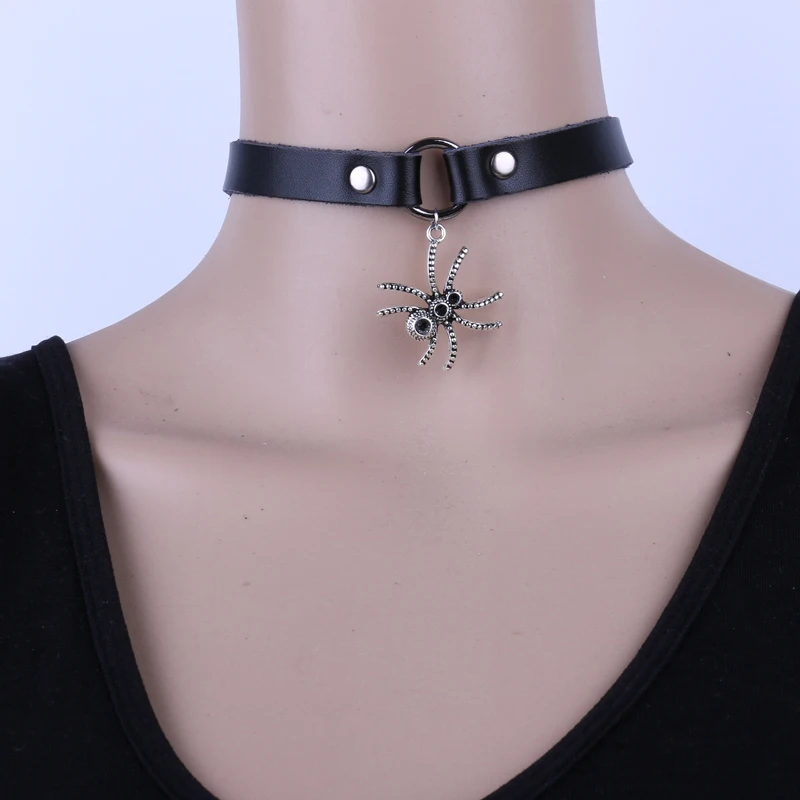 

Promotion price Fashion Jewelry Gothic Dress women spider silver plated pendant goth choker Necklace Leather Collars Wholesale