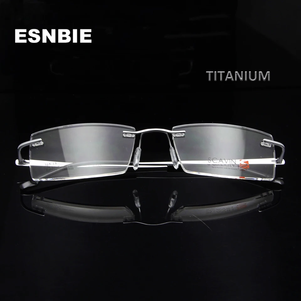 

ESNBIE Men'S Titanium Eyeglasses Rimless Eyewear Frames Women Glasses Optical Ultralight Square Flexible Prescription Eyeglasses