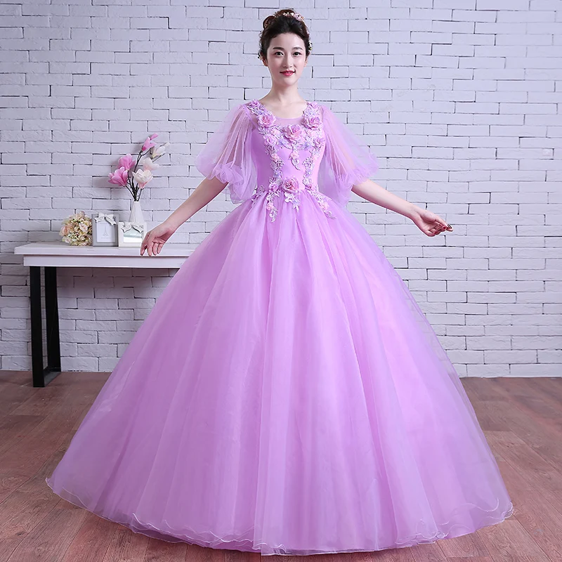 

New arrival light purple half sleeve lady girl women princess bridesmaid banquet party ball prom dress gown
