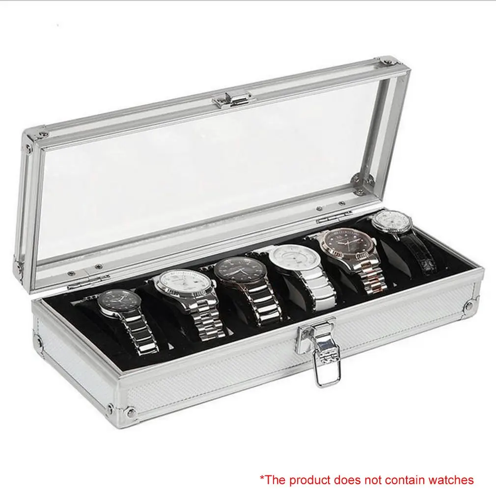 

6 Grid Slots Aluminium Watch Box Watch Holder Bracelet Display Storage Box Jewelry Organizer Saat Kutusu Casket For Decoration