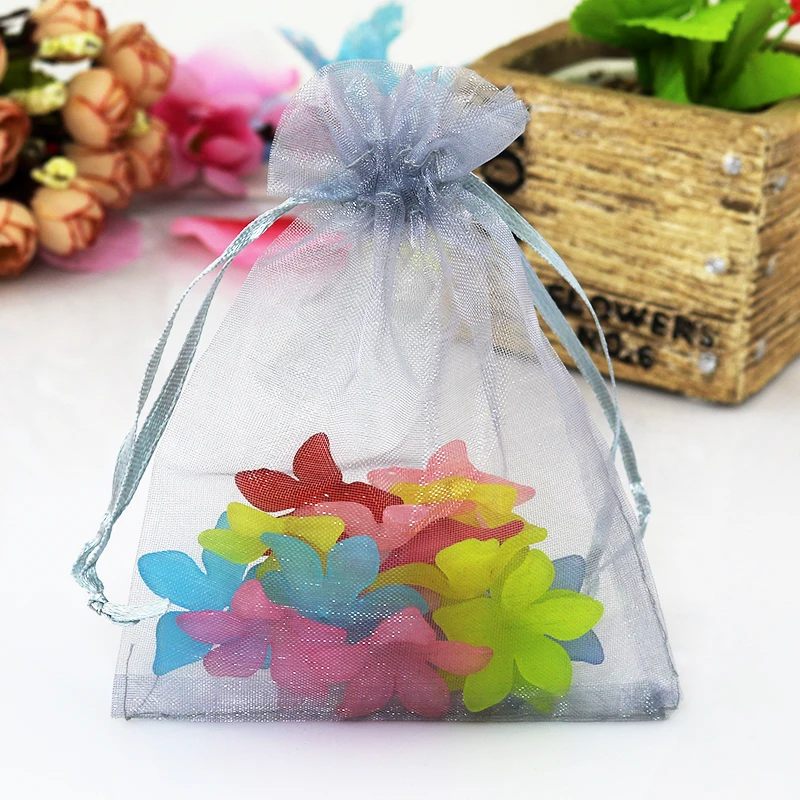 11x16cm Grey Organza Jewelry Bags Sheer Organza Pouch