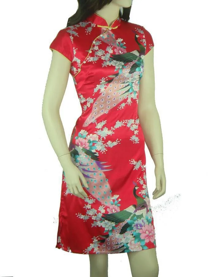 Новое поступление красный Для женщин вискоза, полиэстер Cheongsam с цветочным принтом Qipao Топ Новинка старший платье цветочный Размеры размеры