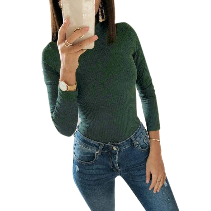 Women's Knitted Bodysuits Autumn Winter Long Sleeve Turtleneck Sweater Tops Jumper Female Casual Slim Sexy Skinny Body Suits