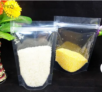 

100pcs Clear Stand Up Pouch Plastic Zip Lock Bag Zipper Transparent Nuts Fruit Snack Beans Retail Packaging Bag