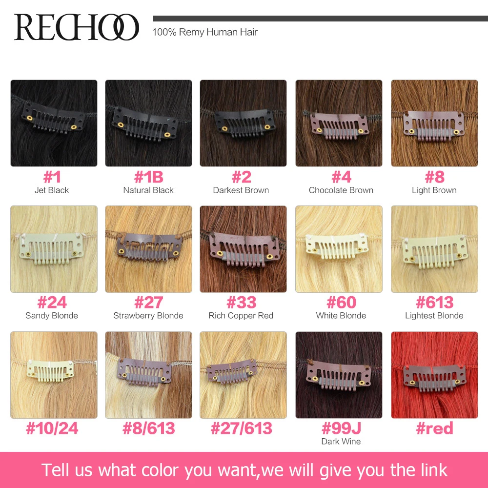 Rechoo бразильские волосы Remy для наращивания на клипсе волнистые человеческие
