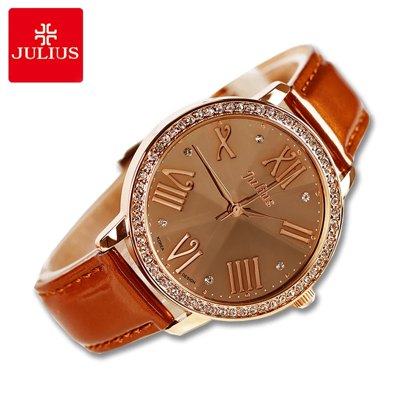 Goede Diamond Cut Julius Dame vrouwen Horloge Japan Quartz Grote Uur Mode Klok Armband Lederen Meisje Kerstcadeau JA 775