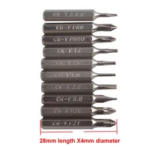 Хорошее качество 10 шт. Cr-V Набор бит драйвера, включая PH0, PH00, T4, T5, PZ0, PZ1, SL2, SL3, Point 1,0, пятизвездочный винт: 0,8