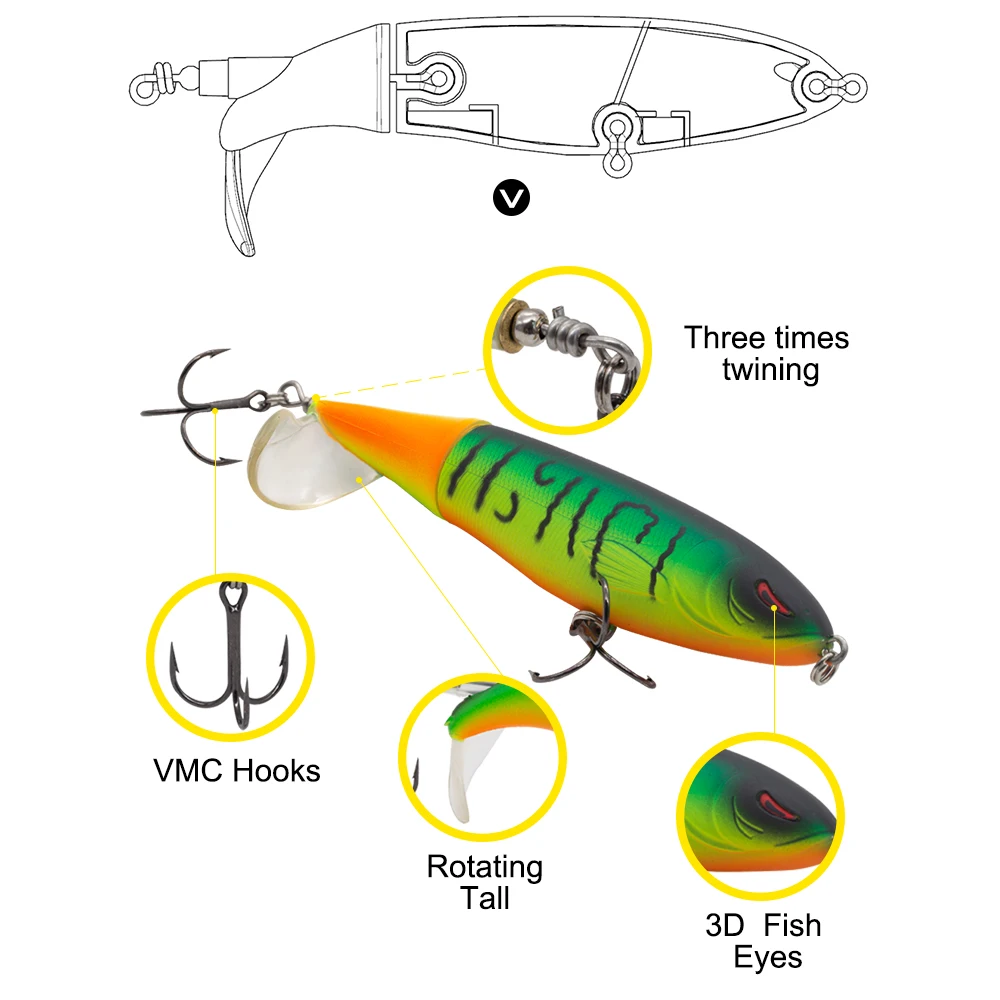 Hunthouse Whopper Plopper, жесткая приманка-карандаш с верхней водой, приманка для рыбалки, 9 см, 13 г, 13 см, 39 г, мягкая, вращающийся хвост, искусственная приманка