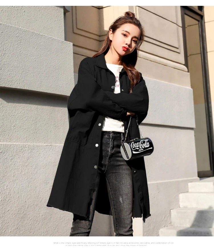 Джинсовый Тренч размера плюс M-4XL, женское винтажное пальто с длинным рукавом, джинсовое свободное весенне-осеннее джинсовое пальто W751