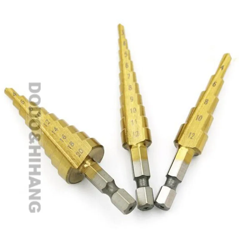 3Pcs drill with hexagonal HSS High Speed Steel Step Cone Drill Bits For Metal Set of Cones Drills Power Tools Brocas Para Metal (1)