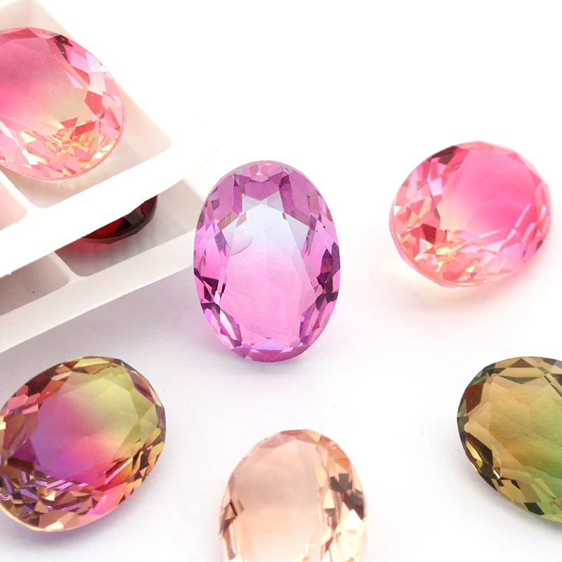 Hight Quality Glass crystal K9 Fancy stone Oval pointback Tourmaline Rhinestone Naked Diamond Crystal For DIY Jewelry Accessorie