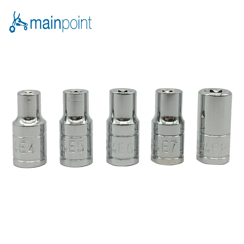 

Mainpoint High Quality E-Socket Sockets 5Pcs 1/4 Inch(6.3mm) Torx Star Bit Female E-Socket Set Socket Nuts Set E4,E5, E6,E7, E8