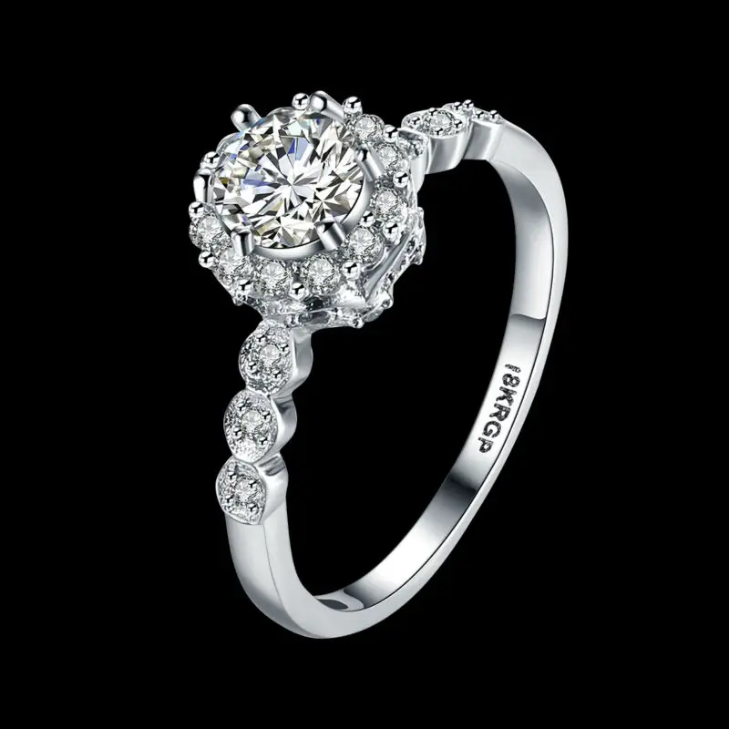 High Quality Personality 18 K White Gold Cubic Zircon Ring For Women Bridal Wedding Engagement Jewelry Bague CZ Ornamentation