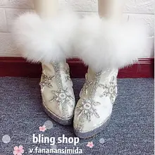 Ботинки, увеличивающие рост, модная женская обувь для тяжелой работы, с натуральным лисьим мехом, с острым носком, со стразами, женские ботинки, зимние ботинки