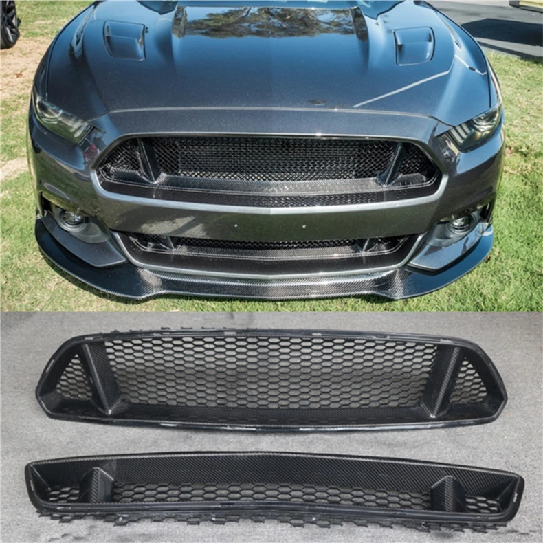 

Car Racing Grille For Ford Mustang 2015 2016 2017 2018 Grill Radiator Mesh Front Hood Bumper Modify DRL Carbon fiber