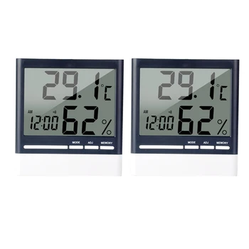 

2pcs Calendar and Alarm Clock Thermometer Digital Temperature Hygrometer Electronic Temperature Humidity Meter for School Office