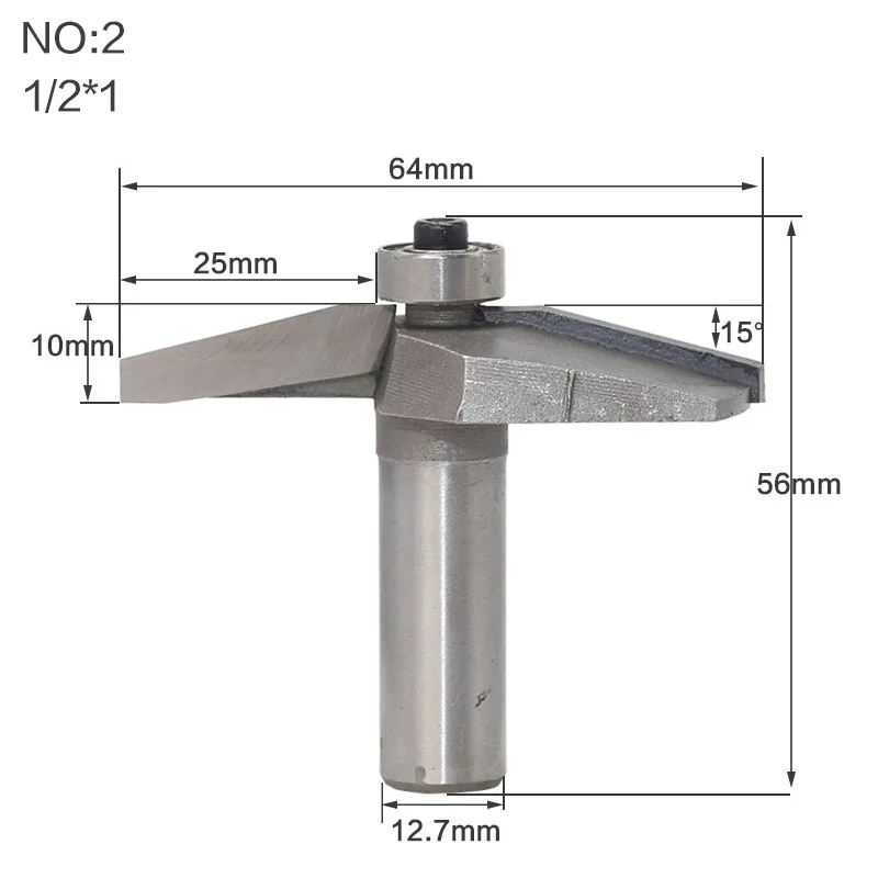 15 градусов поднятая панель бит 1 шт. Круглый-над фрезы для деревообрабатывающий инструмент 2 флейты - Длина режущей кромки: NO2