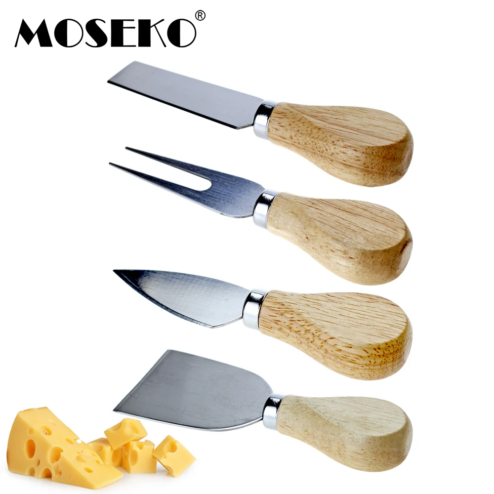

MOSEKO 4pcs/set Stainless Steel Cheese Board Sets Cheese Knife Bamboo Handle Cheese Cutter Slicer Kit Cooking Baking Tools