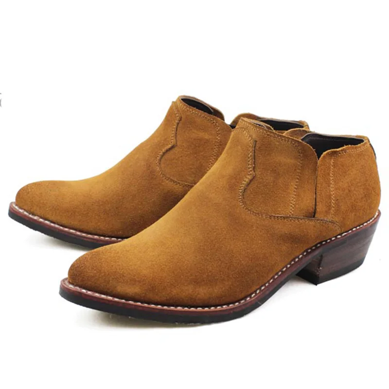 

Hand-stitched Suede Cowhide Genuine Leather Western Cowboy Shoes Men Riding Boots Ankle Men's Booties, Big 45 US11