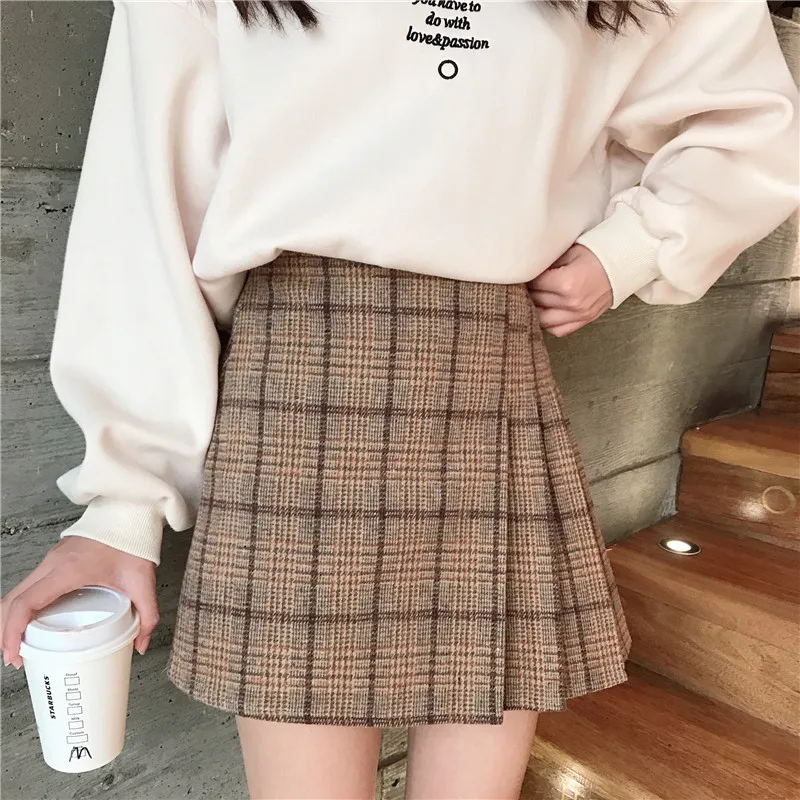 

Ailegogo Women Asymmetrical Ruffles Mini Skirt Casual Sexy Plaid A-line Short Skirts High Waist Brown Grey Pleated Skirts
