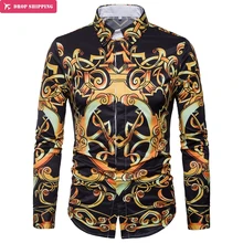 Luxury Design Gold Floral Print Men's Dress Shirts 2018 Brand New Slim Fit Long Sleeve Shirt Men Casual Stylish Chemise Homme Luxury Design Gold Floral Print Men's Dress Shirts 2018 Brand New Slim Fit Long Sleeve Shirt Men Casual Stylish Chemise Homme