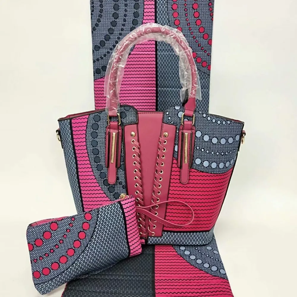 

New arrival Popular african wax bag set,high quality woman's wax handbag matching 6 yards real wax Nigerian fabric 100% cotton