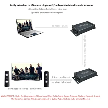 

HDMI POE Extender 100m with 3.5 MM Jack Audio Extractor HDMI over UTP TCP Network by Cat5 Cat5e rj45 Cat6 POE Extender 100m RJ45