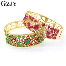 GZJY модные очаровательные браслеты с зеленым и красным цирконием, Винтажные Ювелирные изделия из желтого золота, Браслет-манжета, браслет для женщин, вечерние, подарок, бижутерия