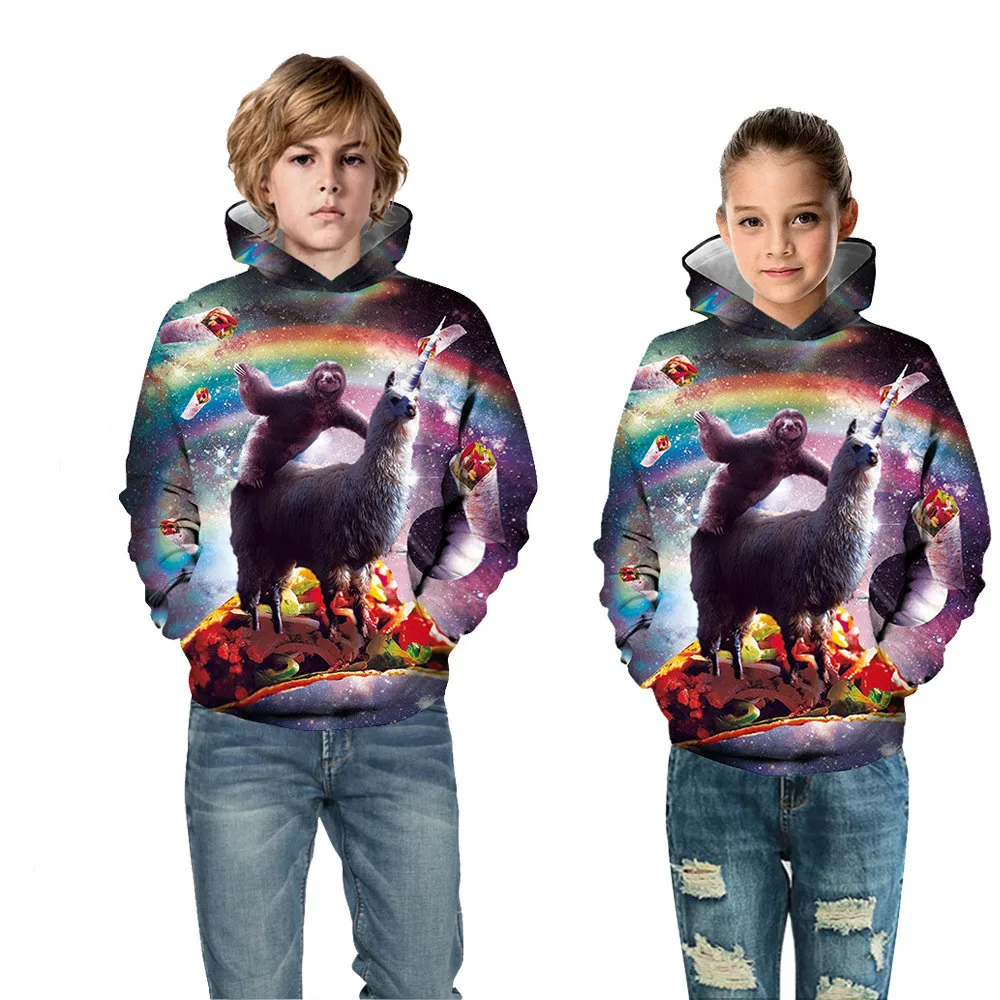 

New Kids Hoodies 2019 Rainbow Sloth Alpaca Print 3D Autumn Winter Clothes for Children Pullover Girls Boy Hoodies