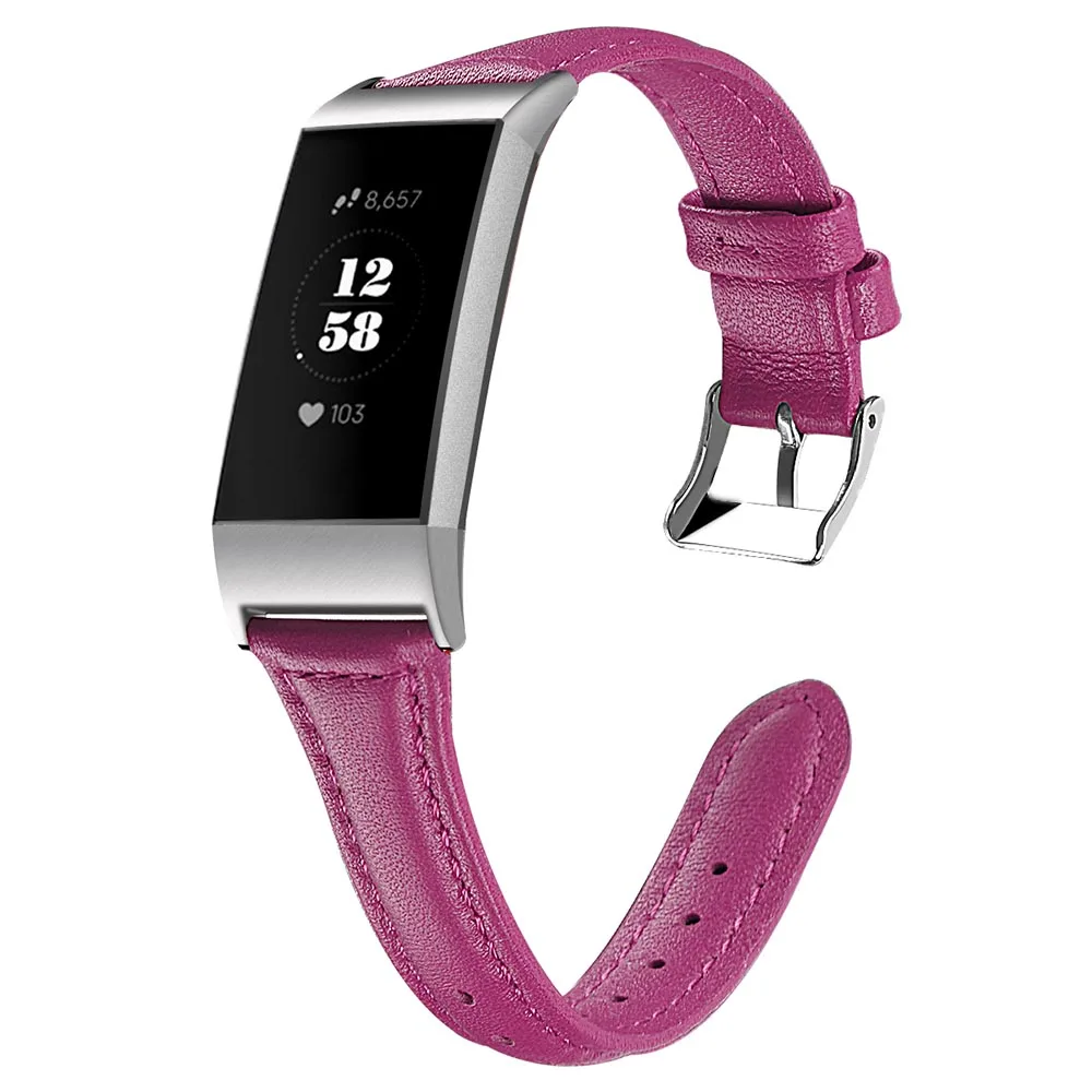 Tschick кожаные ремешки для Fitbit Charge 3/Charge 3 SE, тонкий ремешок из натуральной кожи заменяет мужские Т аксессуары для женщин мужчин - Цвет: Rose red